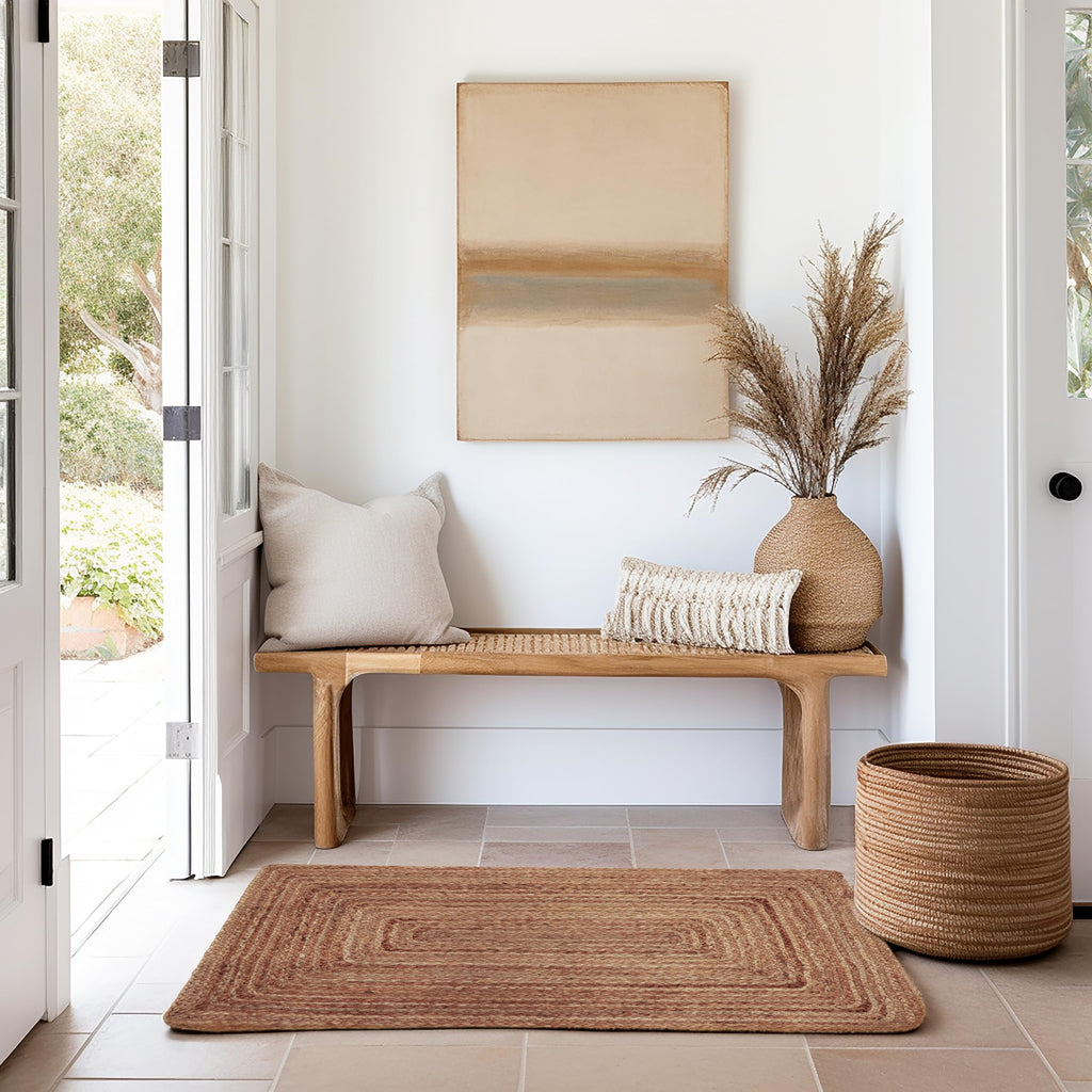 Jute Rug - Braided Handwoven 100% Jute Door Mat - 22x34 inches