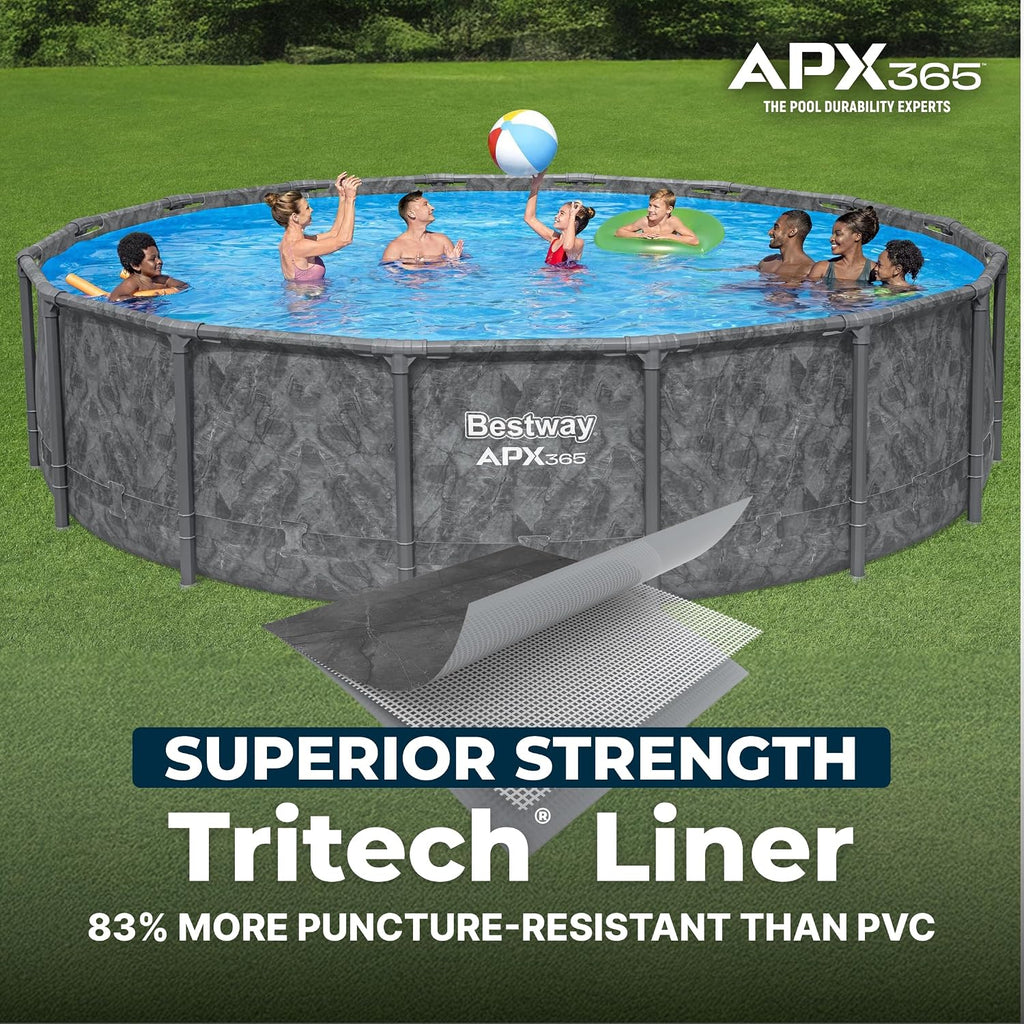 APX 365 16' x 48" Above Ground Pool, Round Metal Frame Outdoor Swimming Pool Set with Sand Filter Pump, Ladder, and