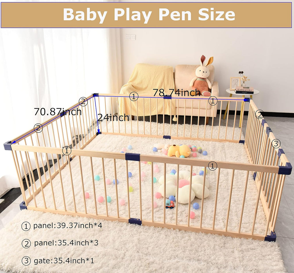 Baby Playpen,Wooden Playpen, Large Kids Play Fence,Play Center Yard,Indoor & Outdoor Safety Play Area,Kids Safety