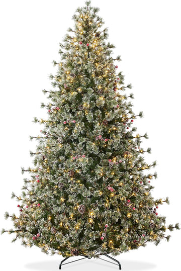 Pre-Lit Cashmere Christmas Tree, Premium Semi-Flocked Artificial Holiday Decor w/Cordless Connection, 2-in-1
