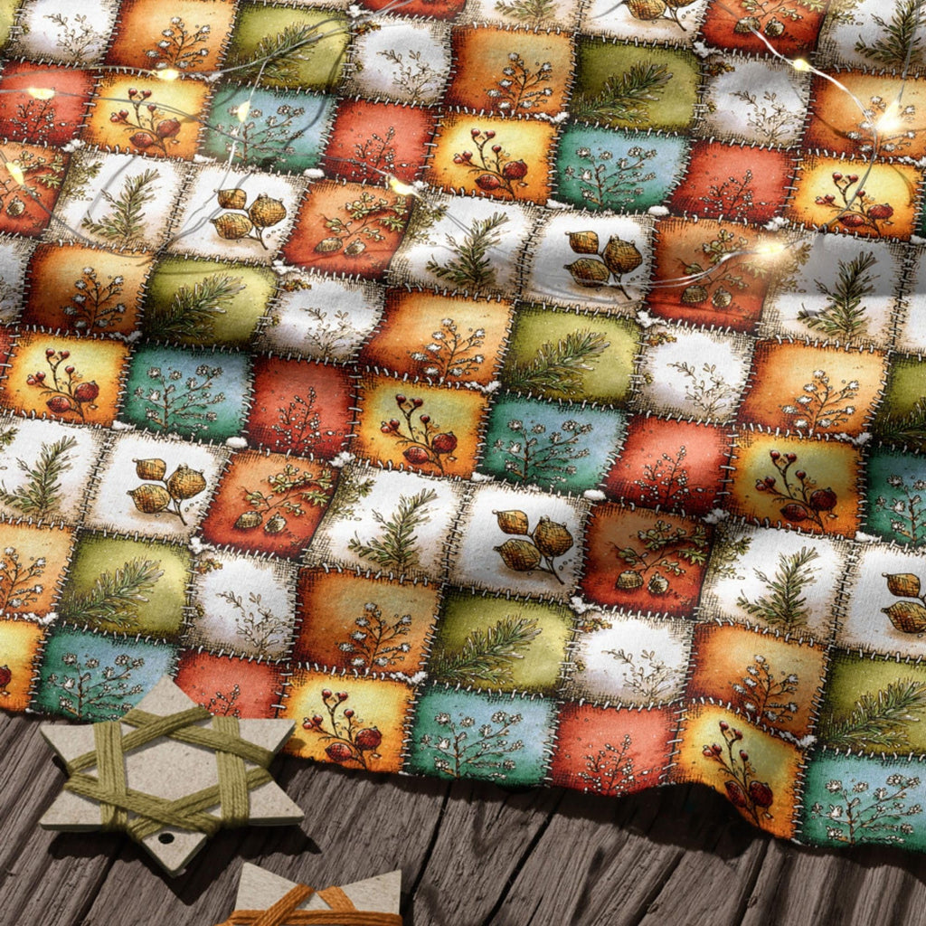 Autumn Forest Patchwork Cotton Fabric Panel - 61 × 36.6 Inches, 100% Cotton 140 GSM, Premium Turkish Printed Fabric
