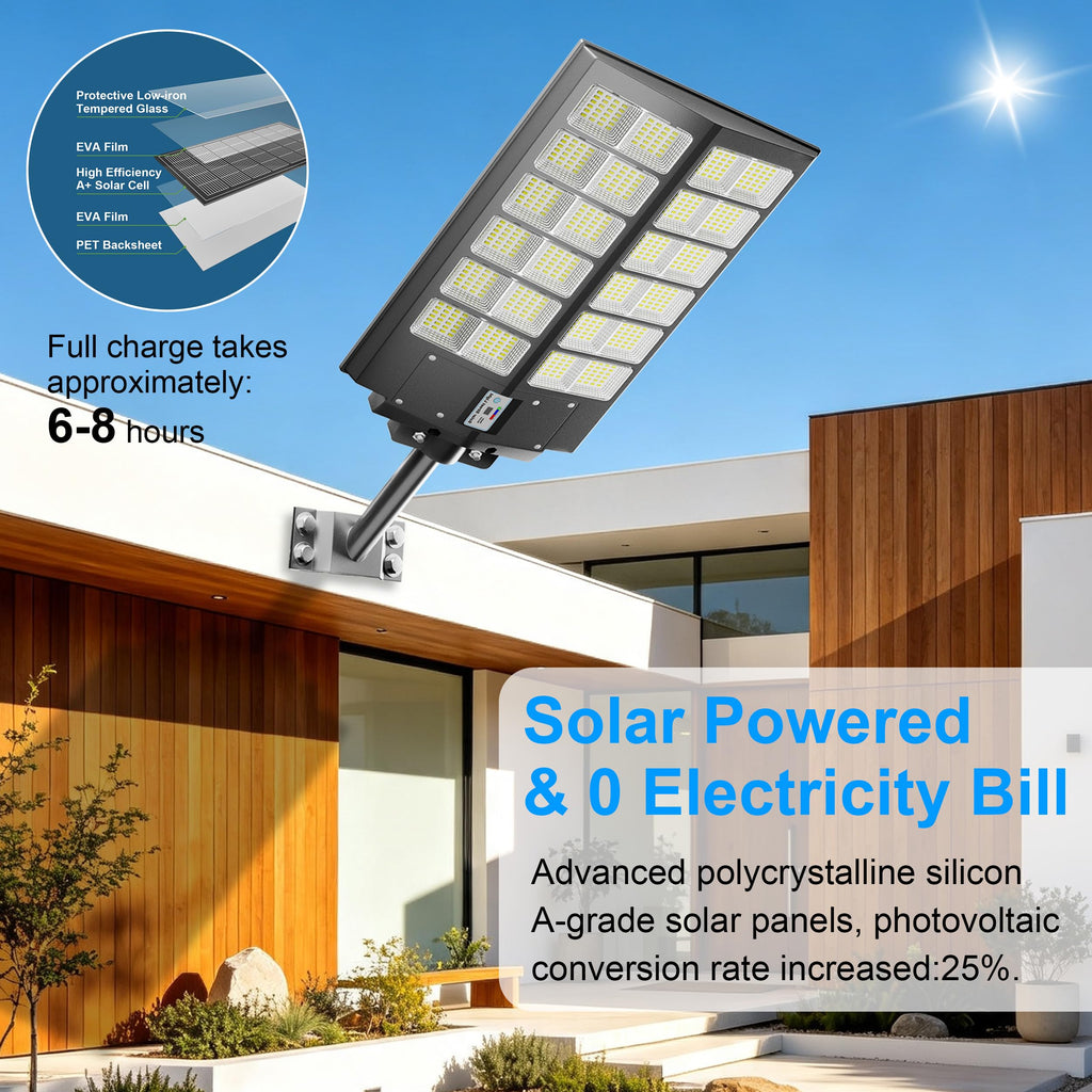 Solar Street Lights Outdoor Waterproof 9000W LED Solar Power Street Light Dusk to Dawn with Mention Sensor Flood