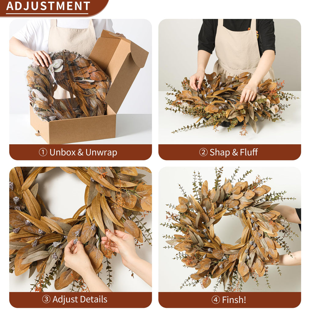 26'' Fall Wreath with Eucalyptus & Berries for Front Door Outdoor Decor