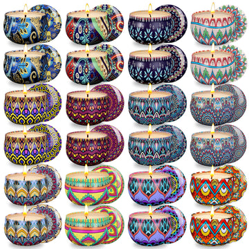 24 Pk 2.5oz Soy Wax Aromatherapy Tin Candles Boho Relaxation Gifts