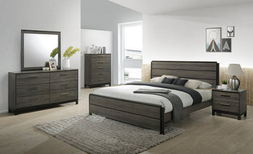 Ioana 187 Antique Grey Finish Wood Bed Room Set, King Size Bed, Dresser, Mirror, Night Stand, Chest