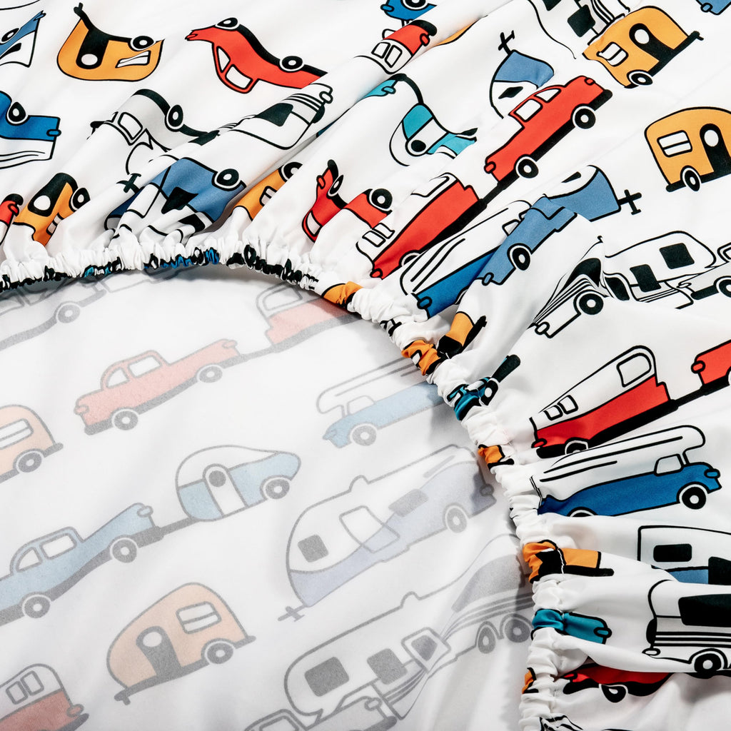 Camper & RV Queen Sheet Set - Features Travel Trailer Print Design - Crafted of Soft Machine Washable Polyester - 4