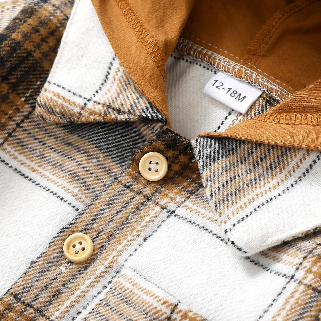 Toddler Baby Boy Plaid Flannel Hooded Button Down Shirt