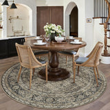 Brown Round Area Rug 8ft Washable 8x8 Circle Vintage Low Pile Indoor Large Kitchen Living Room Carpe