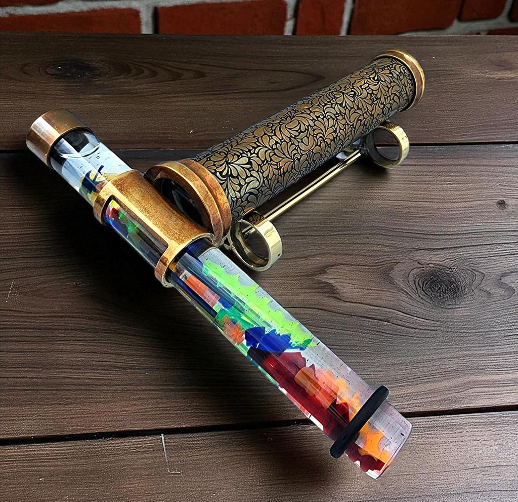 Handcrafted Brass Kaleidoscope with Liquid Motion Chamber and Brass Stand - Vintage-Style Optical Art Collectible