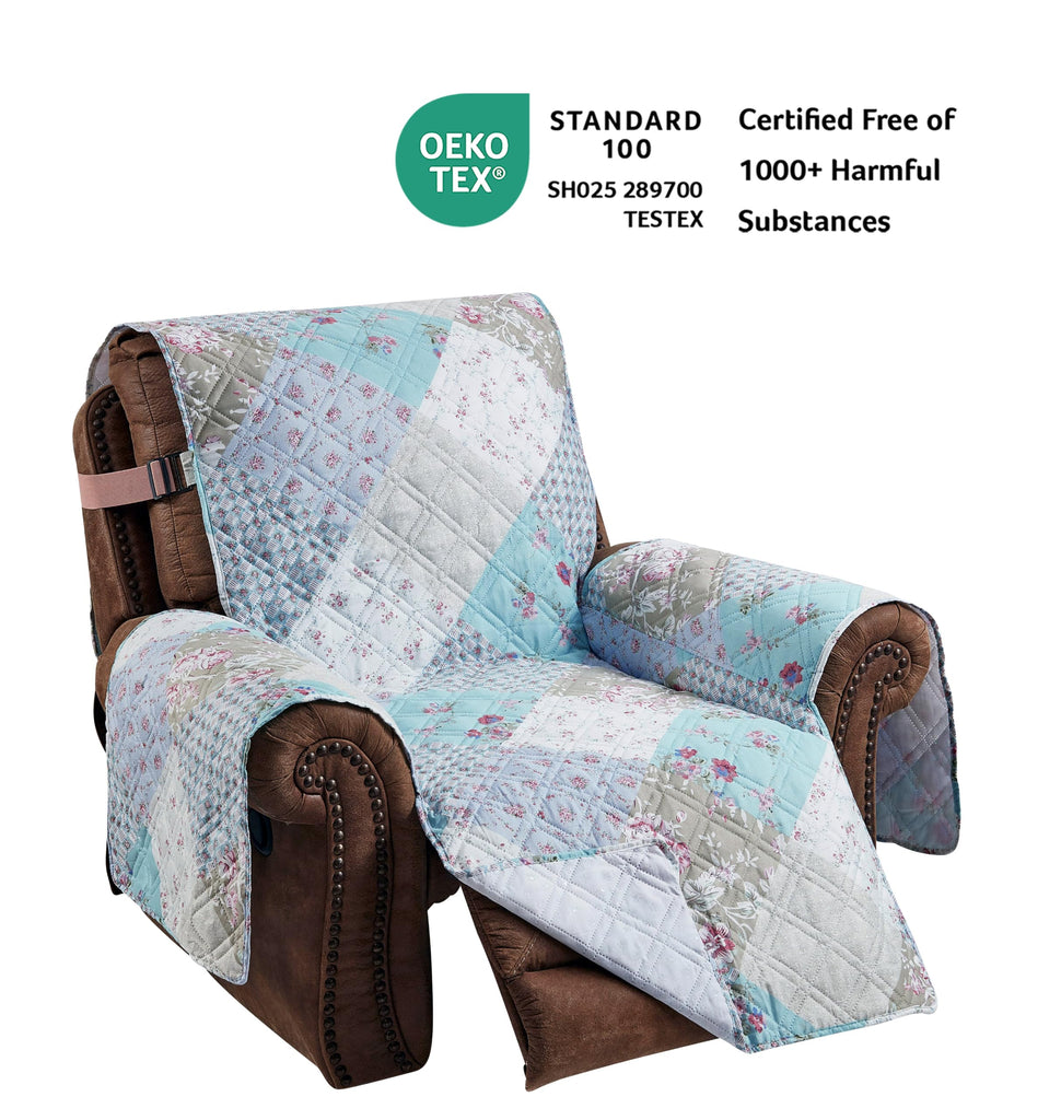 Blue & Green Roses Couch Large Recliner Slip Cover