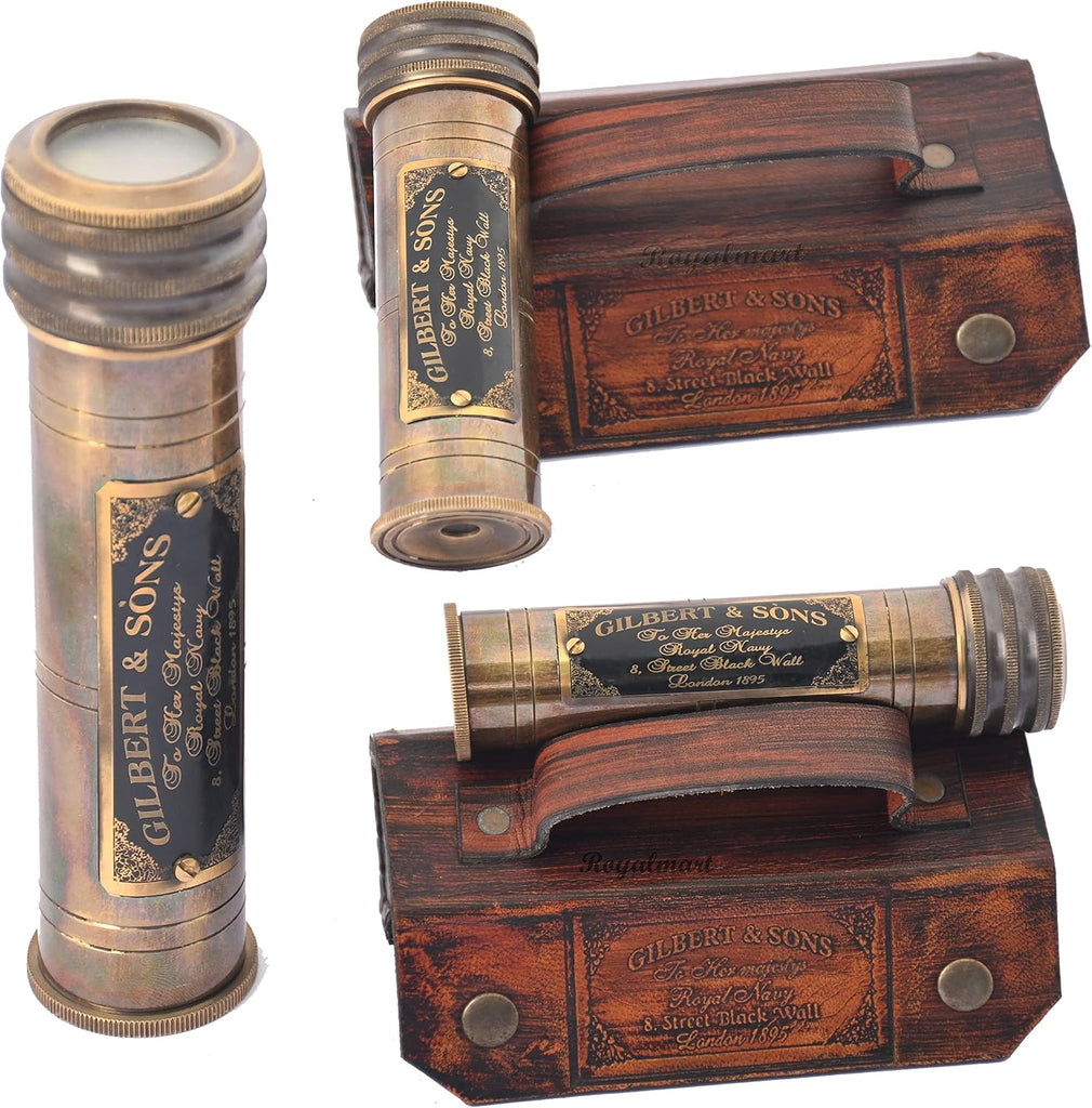 Handicrafts Handmade Brass Kaleidoscope with Leather Box - Vintage Look - Antique Finish - Kaleidoscope for Kids