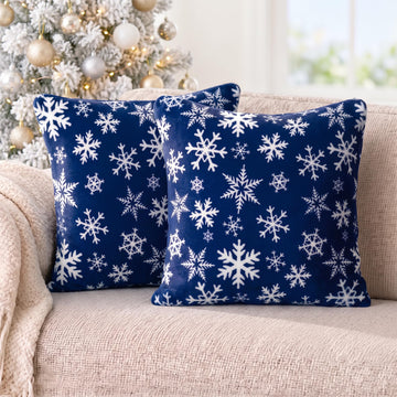 Snowflake Blue Holiday Decorative Throw Pillow Cover 20x20 Set of 2