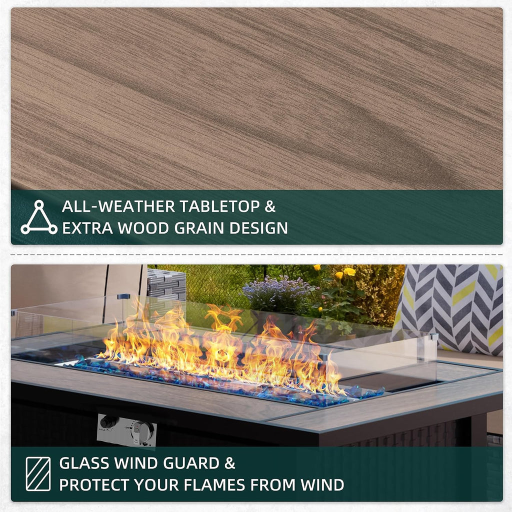 45 inch Gas Fire Pit Table, Patio Outdoor Propane Fire Pits with Removable Lid & Waterproof Cover, 50000 BTU with