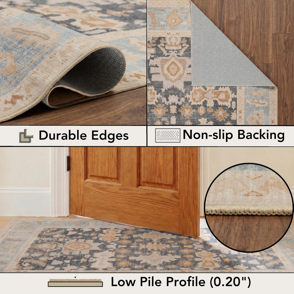 2'6"x10 Runner Rug, Washable Area Rug, Low Pile, Non-Slip Backing