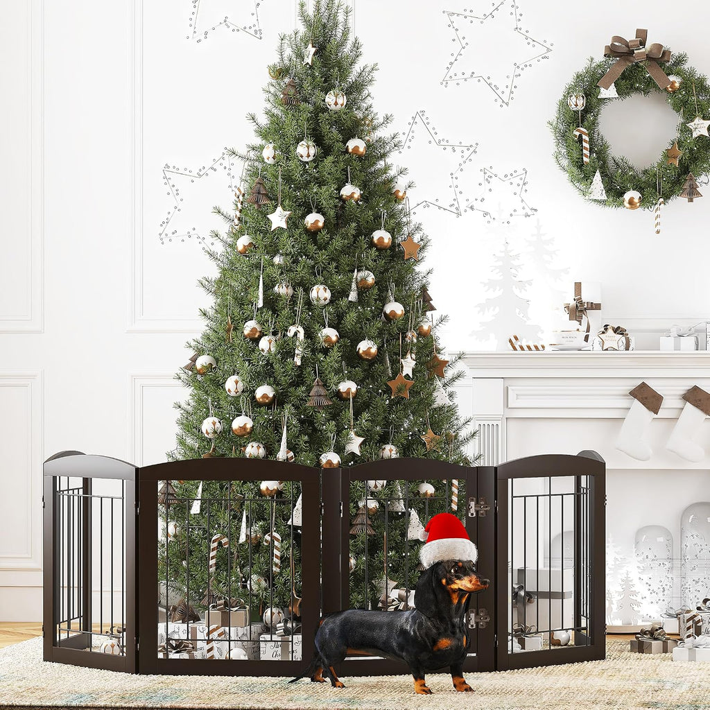Dog Gate Indoor with Walk Through Door, Foldable Free Standing Pet Gate for Doorways, Stairs, the Houes, Pet Puppy