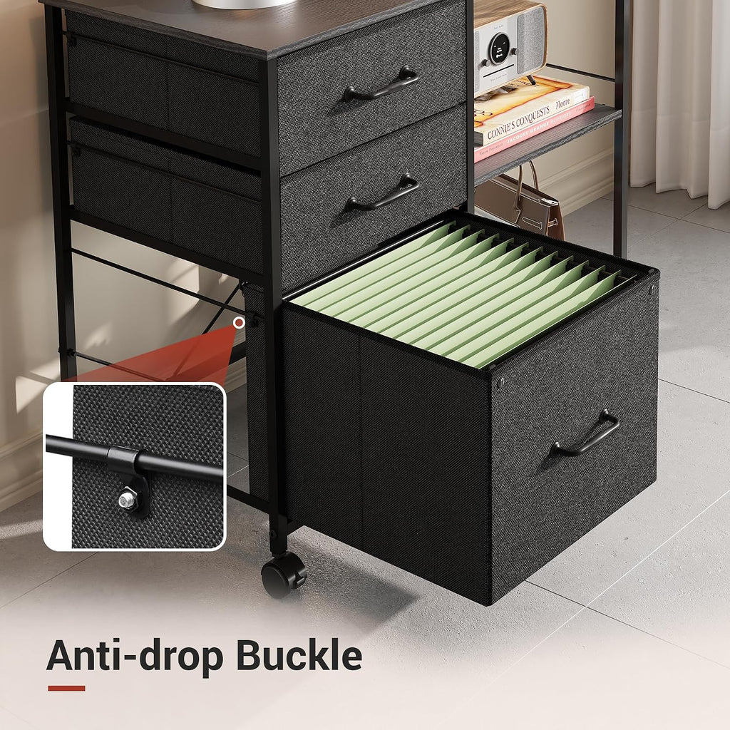 3 Drawer Mobile File Cabinet with Open Storage Shelf | Rolling Printer Stand, Fabric Lateral Filing Cabinet fits A4