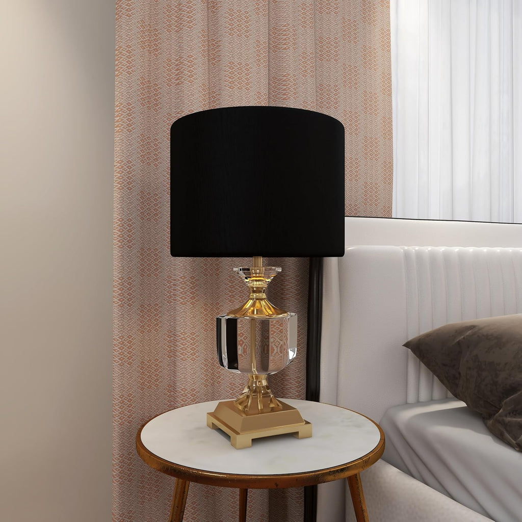 Deco 79 Crystal Room Table Lamp Accent Lamp with Gold Accents, Lamp 14" x 14" x 24", Black