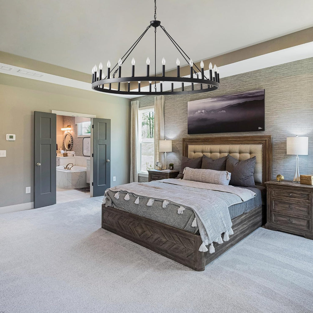 Inspired Camino Style Chandelier - 53 Inch Large Black Wagon Wheel Chandelier 30-Light Farmhouse Wagon Wheel Chandeliers Round Industrial Ceiling Light fixtures for Outdoor Porch high Ceilings Living Dining Room Foyer Entryway A105-B0C5RFJLC9
