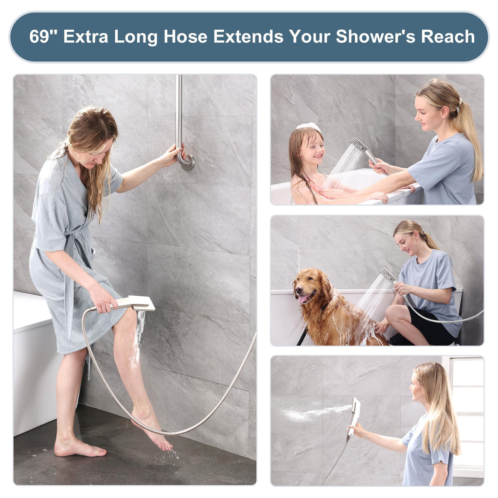 High Pressure Rain Shower Head Combo with Double Extension Arm, 8 Inch Rainfall Shower Head with Handheld Spray