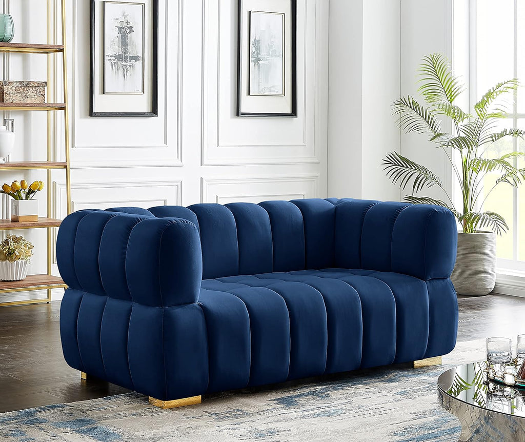 670Navy-L Gwen Collection Modern | Contemporary Velvet Upholstered Loveseat with Deep Biscuit Tufting