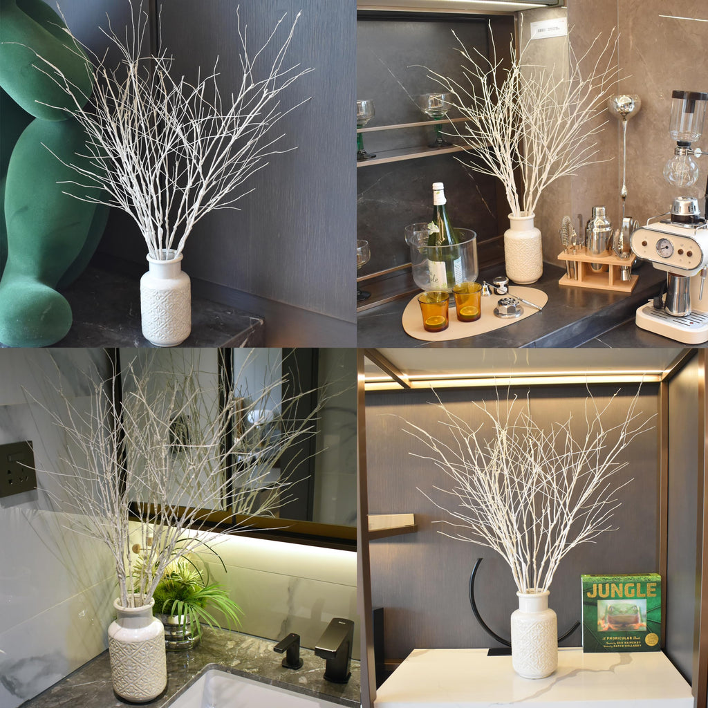 10PCS Artificial White Birch Branches, Bendable Winter Twigs Stems
