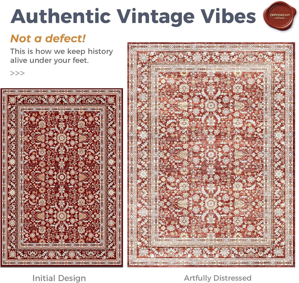 Vintage RED Area Rugs 2x3, Washable Rug