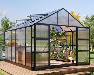 10x12x8.4 FT Polycarbonate Greenhouse with 4 Vent Windows