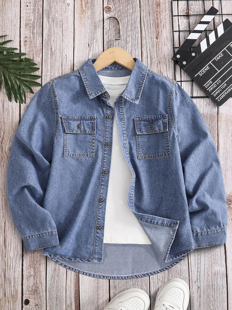 Boys Long Sleeve Button Down Denim Jacket with Pockets