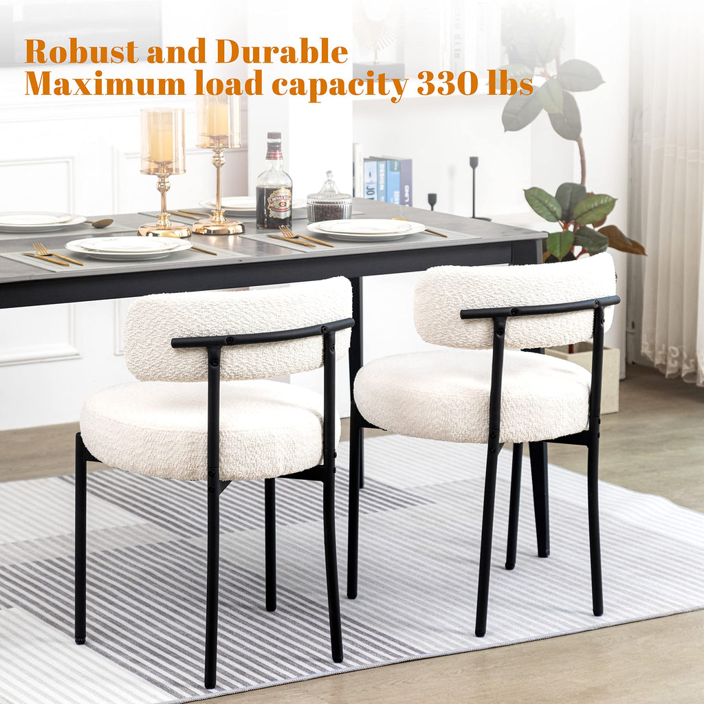 Boucle Set of 4, Upholstered Dining Room Chairs White