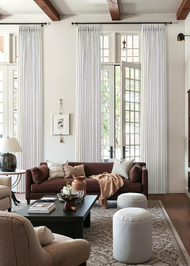 130 Inches Long Pinch Pleated Linen Curtains for Living Dining Room Bedroom Natural Cream Beige Light Filtering