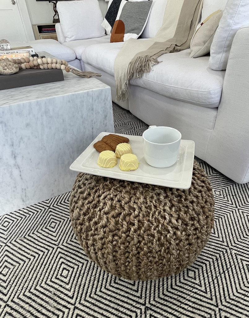 Pouf Ottoman 100% Jute Braided Pouffe (20"x20"x14")