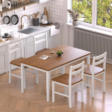 5 Piece Dining Table Set, Solid Wood Dining Table Set for 4, Farmhouse Table and 4 Chairs Set, 43.3'' Rectangular