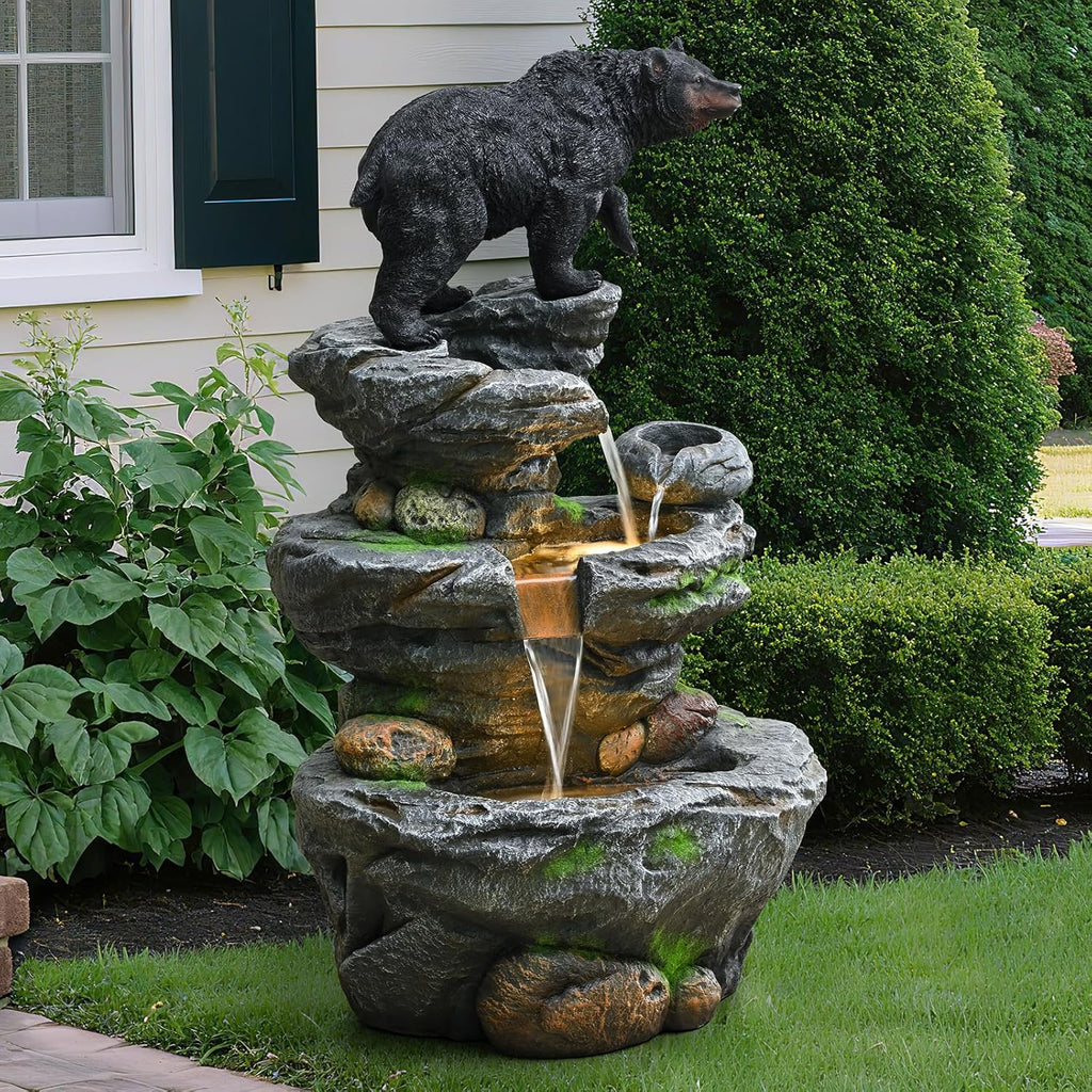 44" Outdoor Fountains and Waterfalls LED - Patio Water Fountains Outdoor for Outdoor Gardens Backyards Lawns Balconies