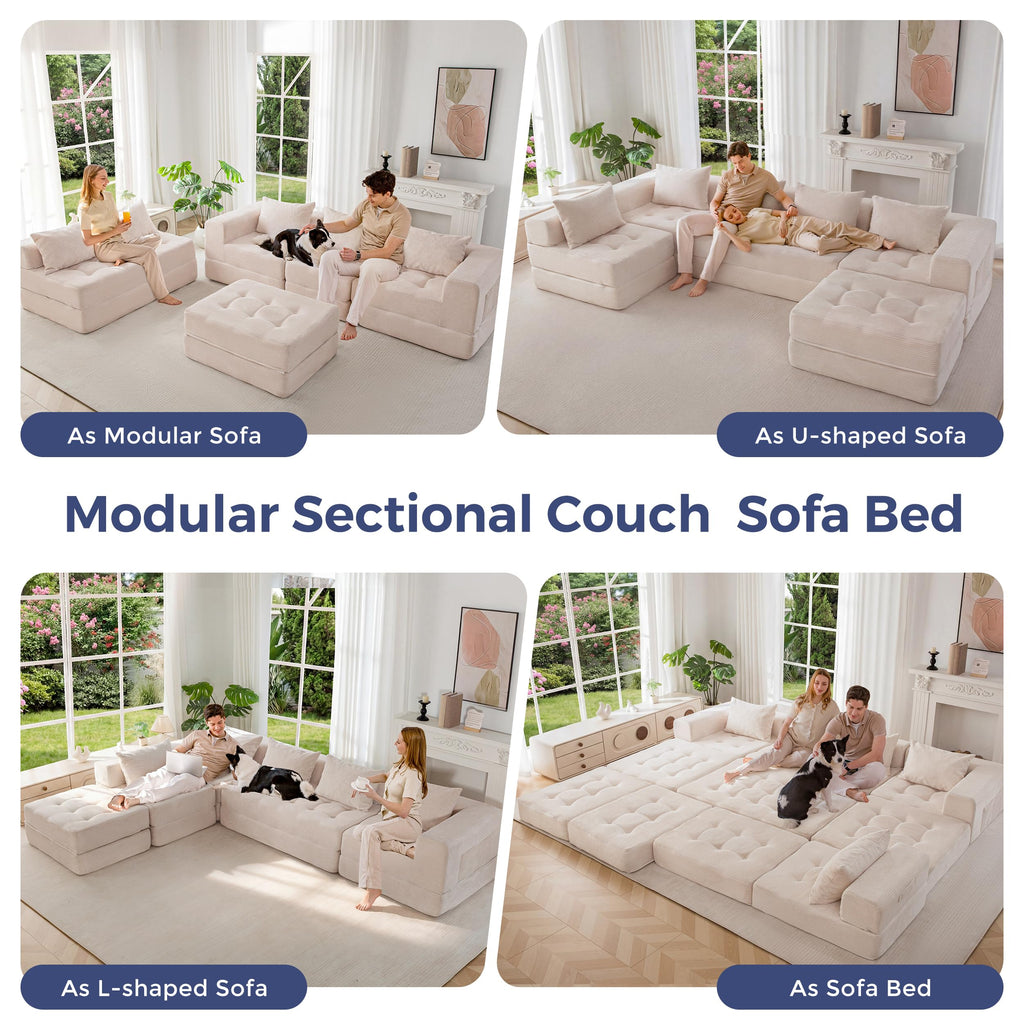 6-Seater U-Shaped Modular Sectional Sofa Couch with Ottoman