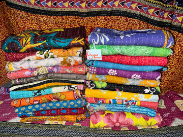 5 Piece Set Handmade Indian Vintage Kantha Quilts Reversible Bohemian Home Decor Blanket Bed Sheet Quilt for Sale