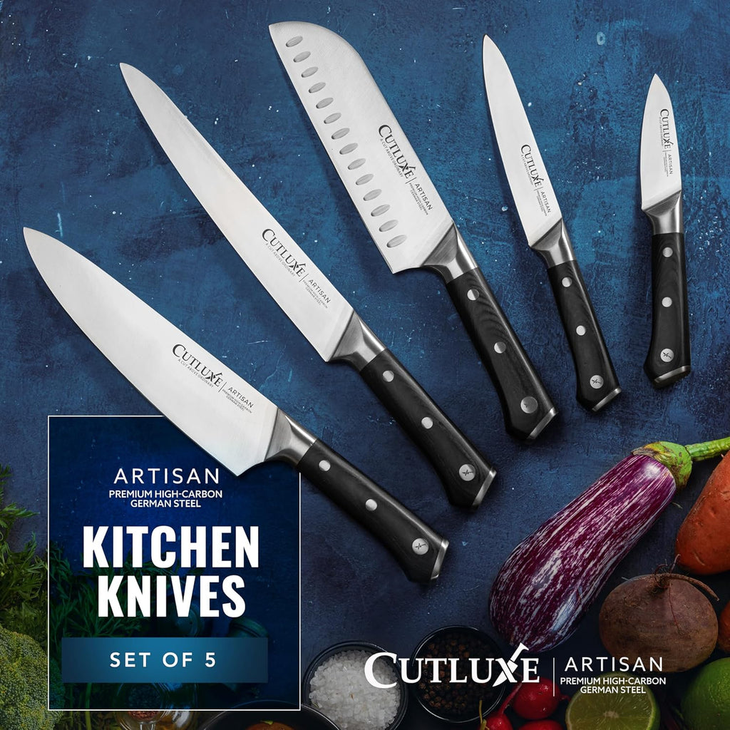 Kitchen Knives, 5-Piece Chef Knife Set - Razor Sharp German Steel | Full Tang Ergonomic Handles, Professional Blades