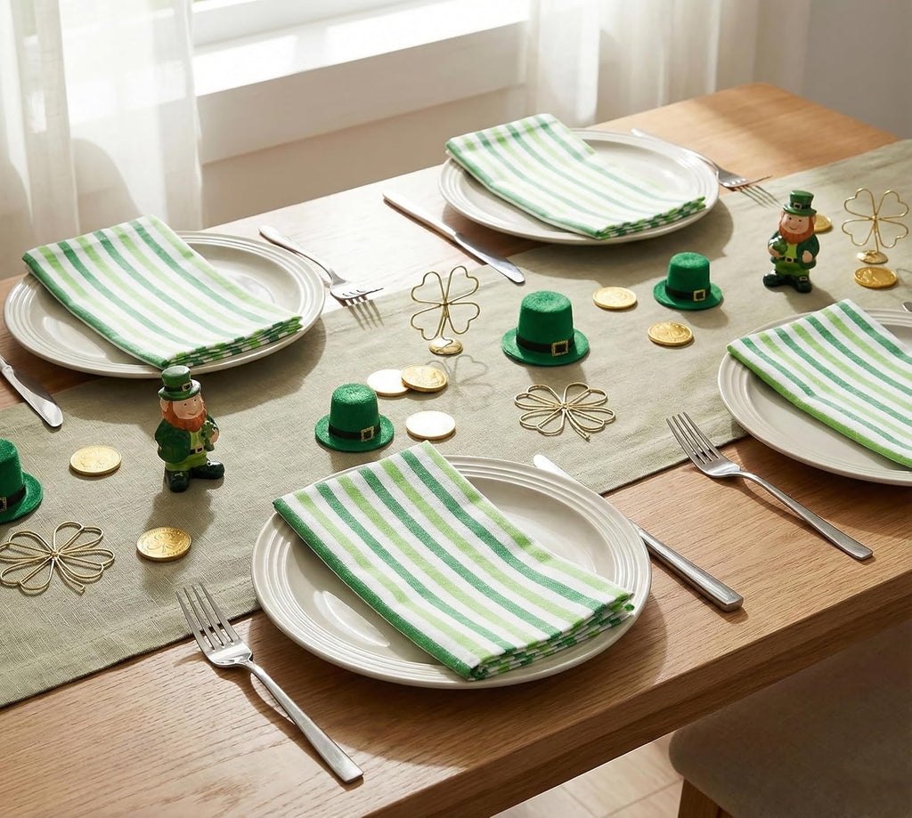 Plain Striped Cloth Napkins - Set of 12-100% Cotton - 18 x 18 Inch -St Patricks Day and Perfect Everyday Use Dinner