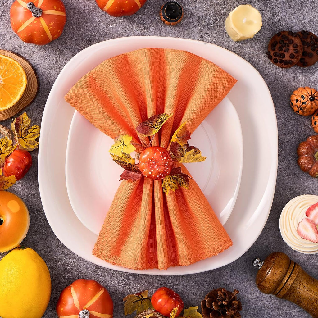 Fall Thanksgiving Decorations, Fall Cloth Napkins & Napkin Rings - Set of 16