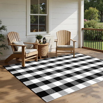 Buffalo Plaid Rug Black and White Checkered Area Rug Cotton Hand-Woven Indoor Outdoor Rugs Carpet
