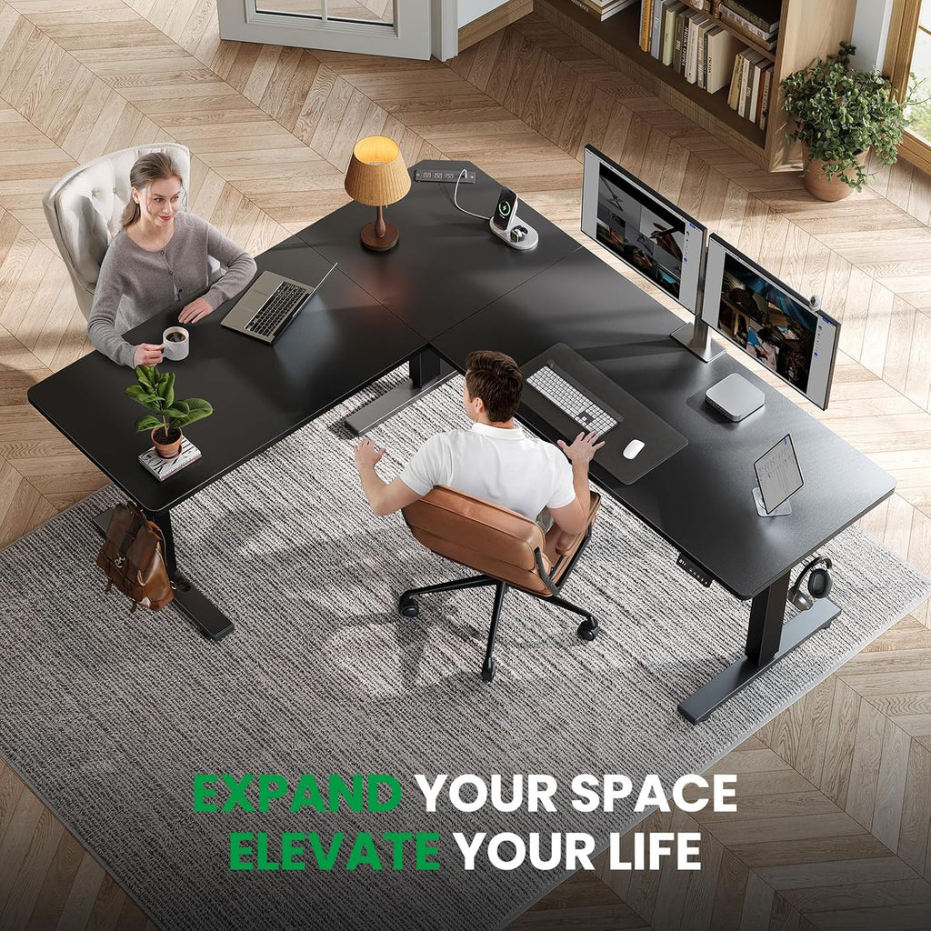 L-Shaped Standing Desk - 63 x 55 Inch Adjustable Corner Standing Desk with Charging Station - L Shape Sit Stand Table