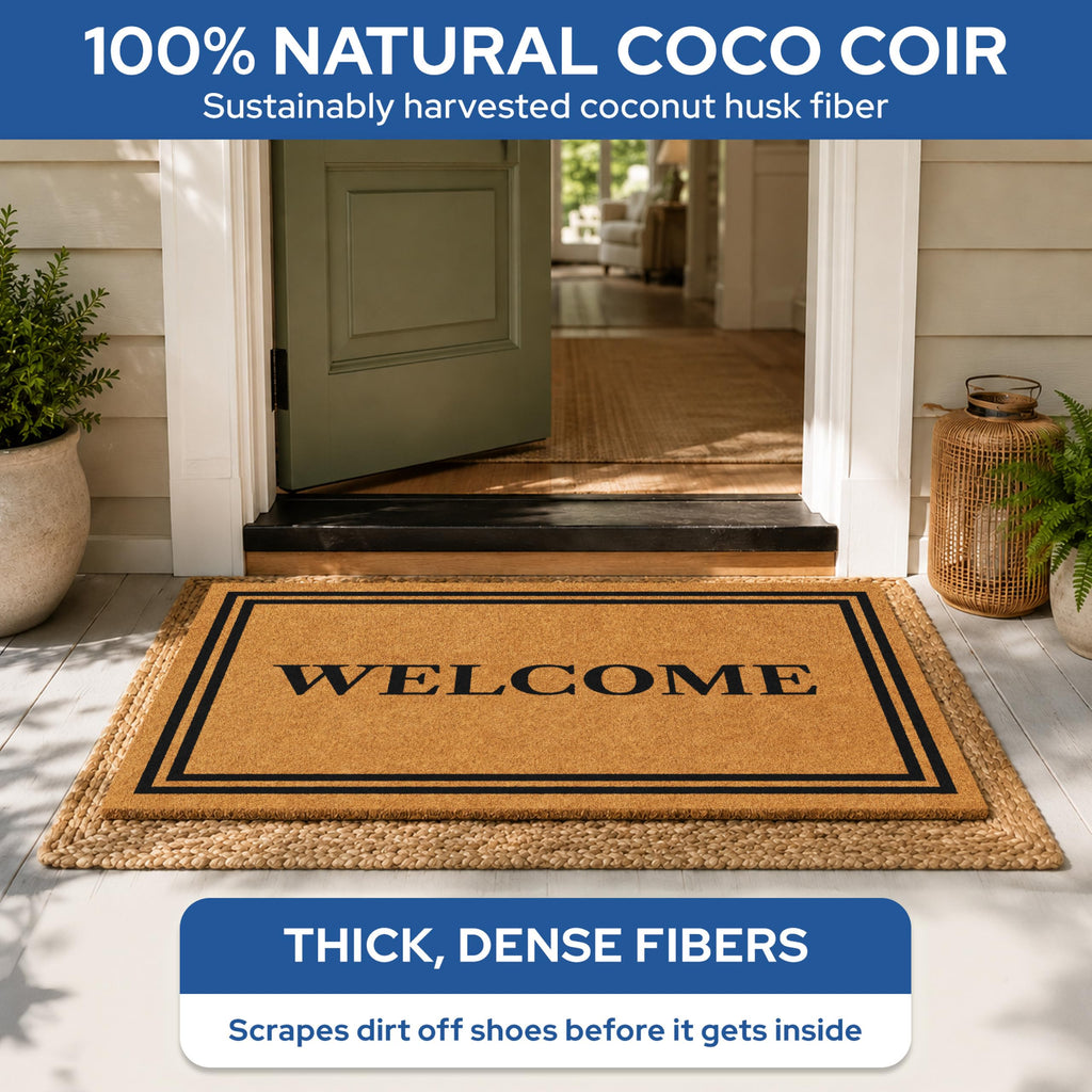 Natural Coco Coir Non-Slip Doormat (24x36, Welcome)