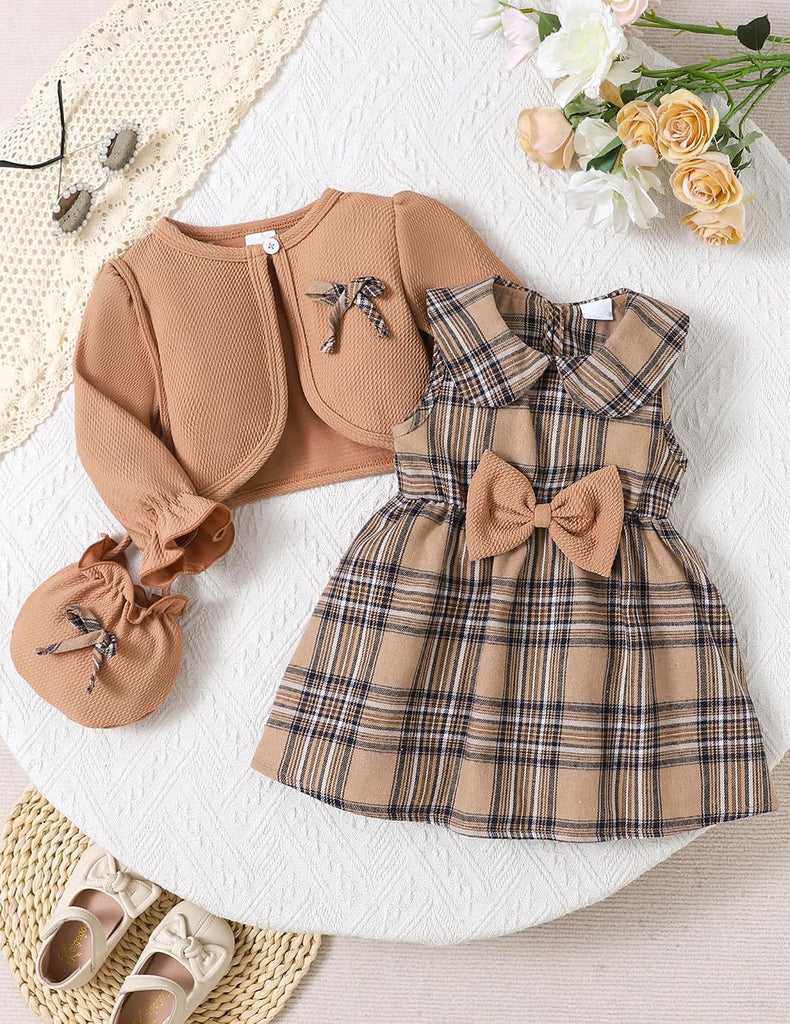 Girl Clothes Toddler Dresses Infant Fall Winter Outfits Little Coat Princess Cardigan Dress Set +Cute Bag