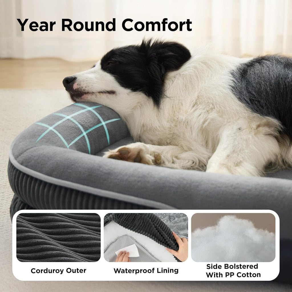 360°Oval Bolster Orthopedic Dog Beds Large Sized Dog, Grey
