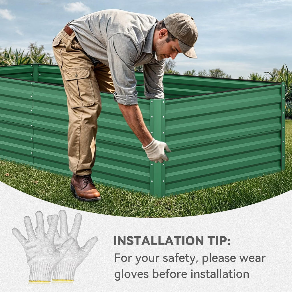 96x48x24 in Galvanized Raised Garden Bed Kit, Large Metal Planter Box with Gloves, Safety Rubber & Support Rod