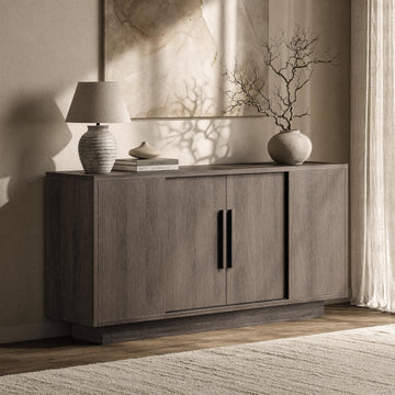 63'' Sideboard Buffet Cabinet with 4 Sliding Doors, Wood Credenza Storage Cabinet with Pedestal Base, Large Side