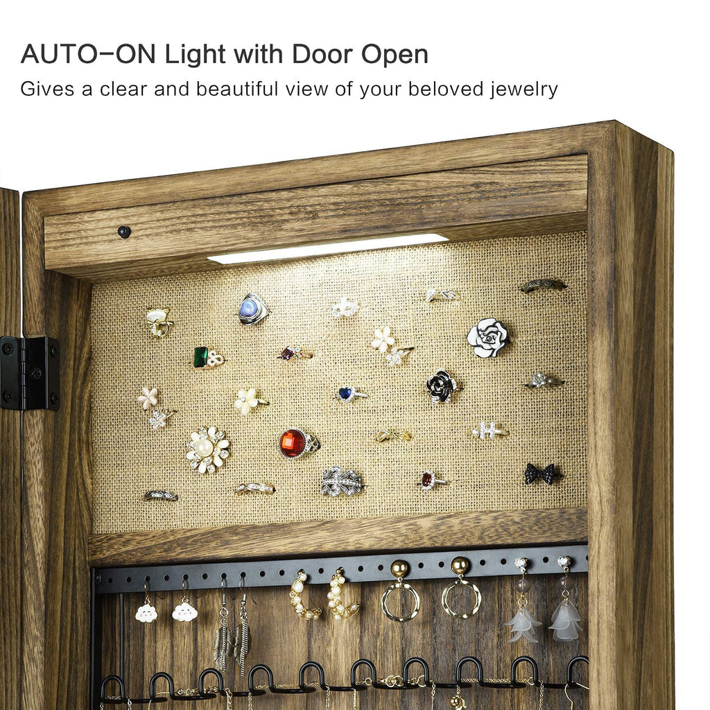 Jewelry Cabinet with Mirror, Lockable Door, Carbonized Black