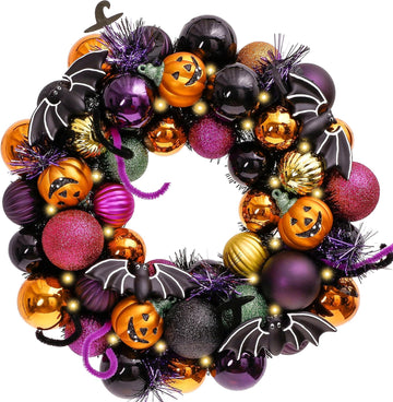 Halloween Decorations 12" Pumpkin Wreath for Front Door