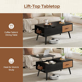 Lift Top Coffee Table, Wooden Small Center Tables with Large Storage Shelf Drawer and Hidden Compartment Modern, Black