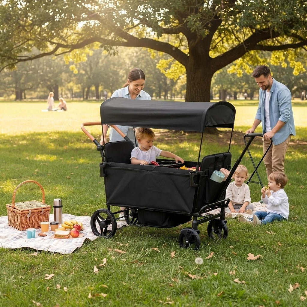 Stroller Wagon for 4 Kids Seated-Tandem Push-Pull Travel Stroller