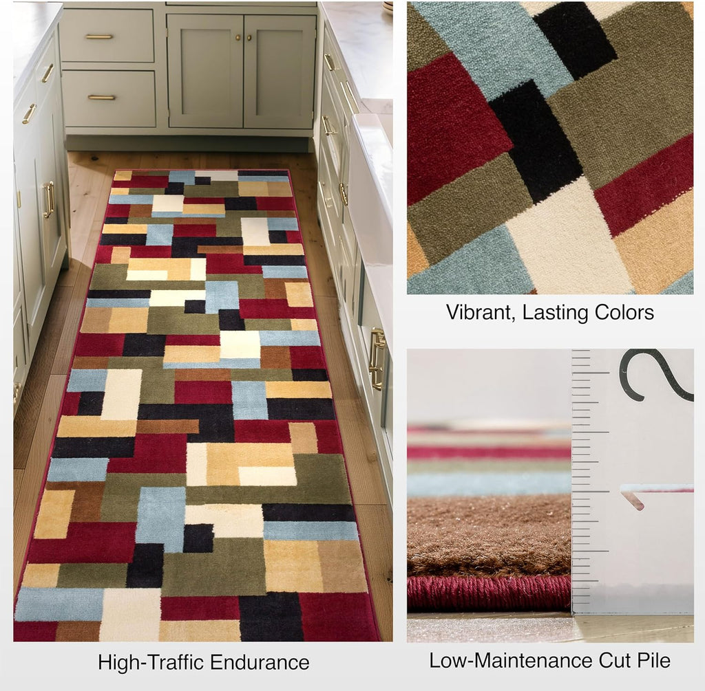 Custom Size Hallway Stair Runner- Choose Length - Imperial Mosaic Multicolor Geometric Modern 26 Inch Wide x 4 Feet